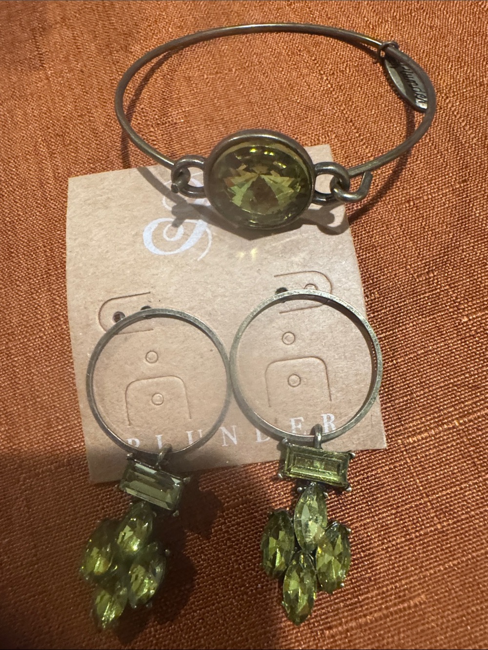 Plunder Olive Crystal Bangle and Hoop Drop Bracelet Set
